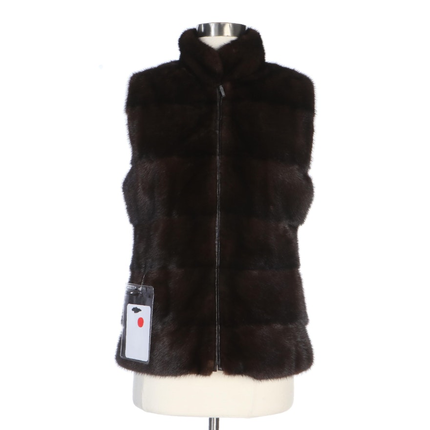 Natural Mahogany Mink Fur Vest with Leather Back