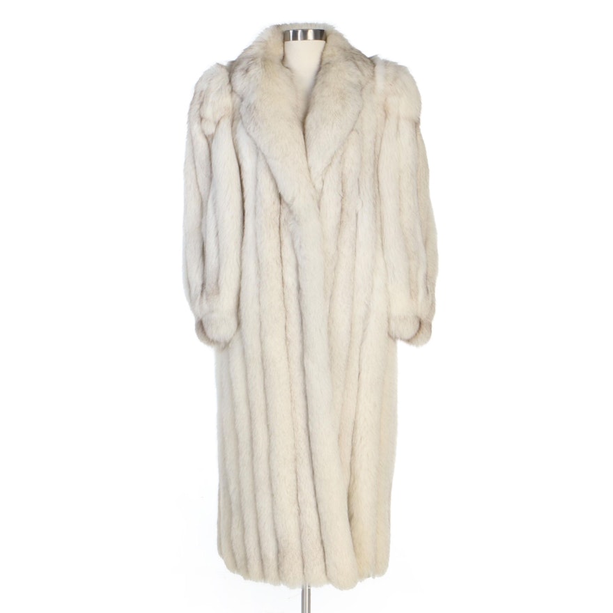 Corded Fox Fur Coat with Notched Collar