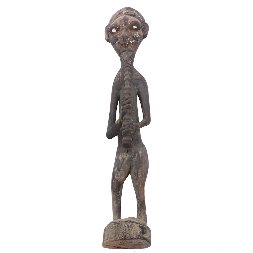 Iatmul Style Ancestor Figure with Shell Inlay, Papua New Guinea