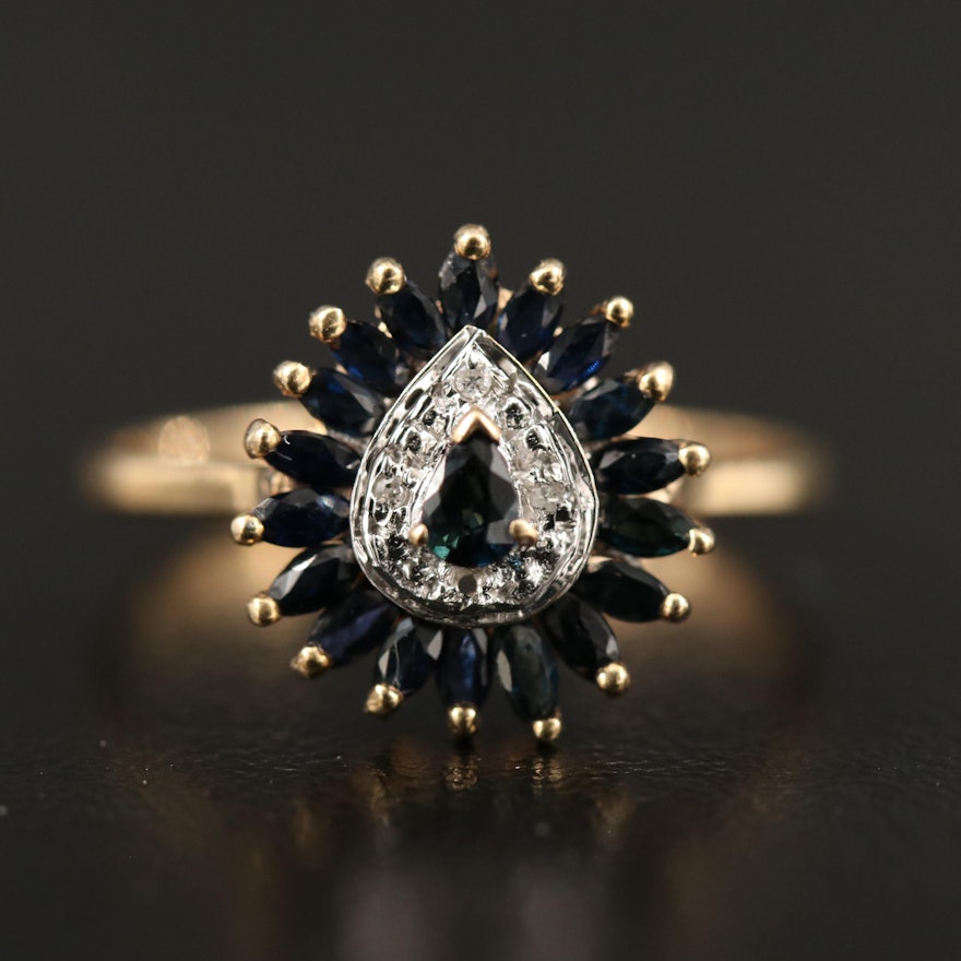 10K Sapphire and Diamond Ring with Sapphire Halo