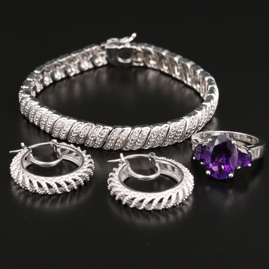 Selection of Jewelry Including Sterling Amethyst Ring