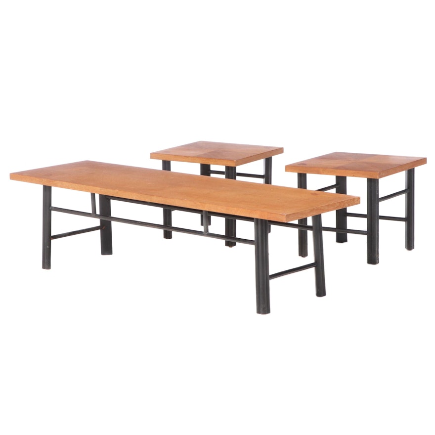 Three Baker Furniture Modernist Hardwood and Parcel-Ebonized Occasional Tables