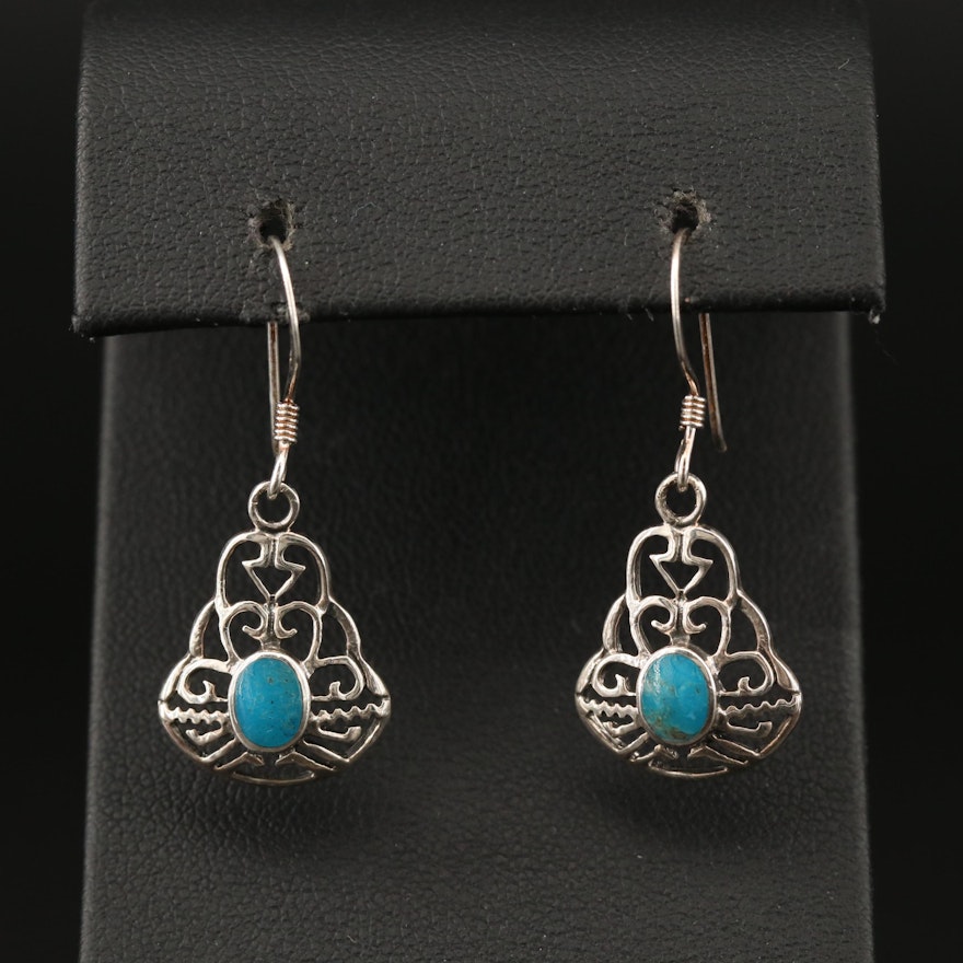 Southwestern Style Sterling Silver Turquoise Dangle Earrings