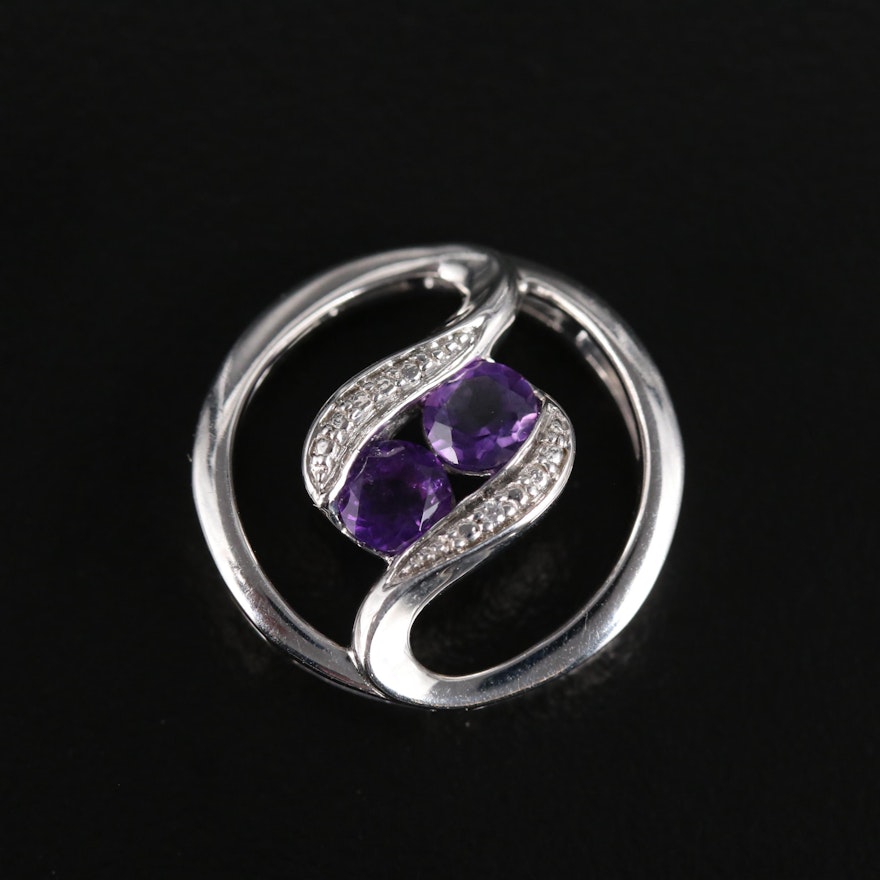 Sterling Silver Amethyst and Cubic Zirconia Slide Pendant