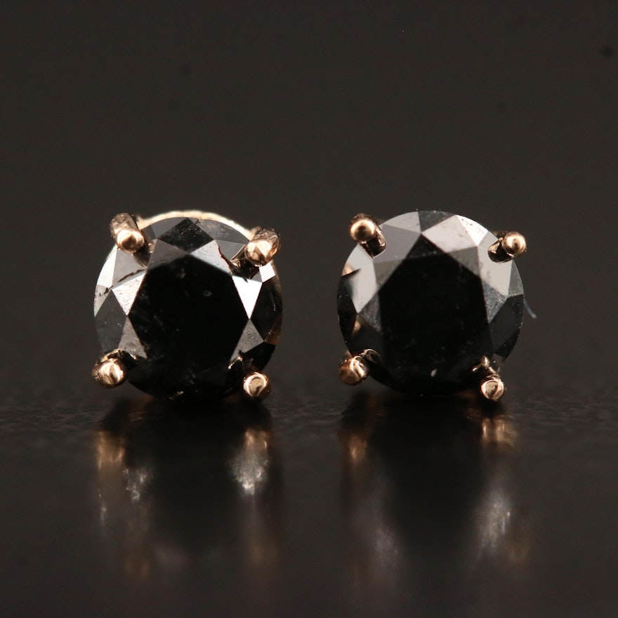 14K Rose Gold 0.82 CTW Black Diamond Stud Earrings