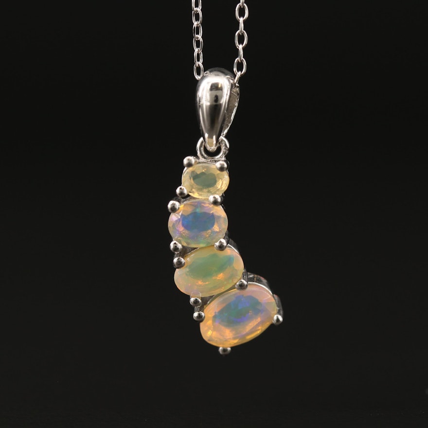 Sterling Silver Graduated Opal Necklace