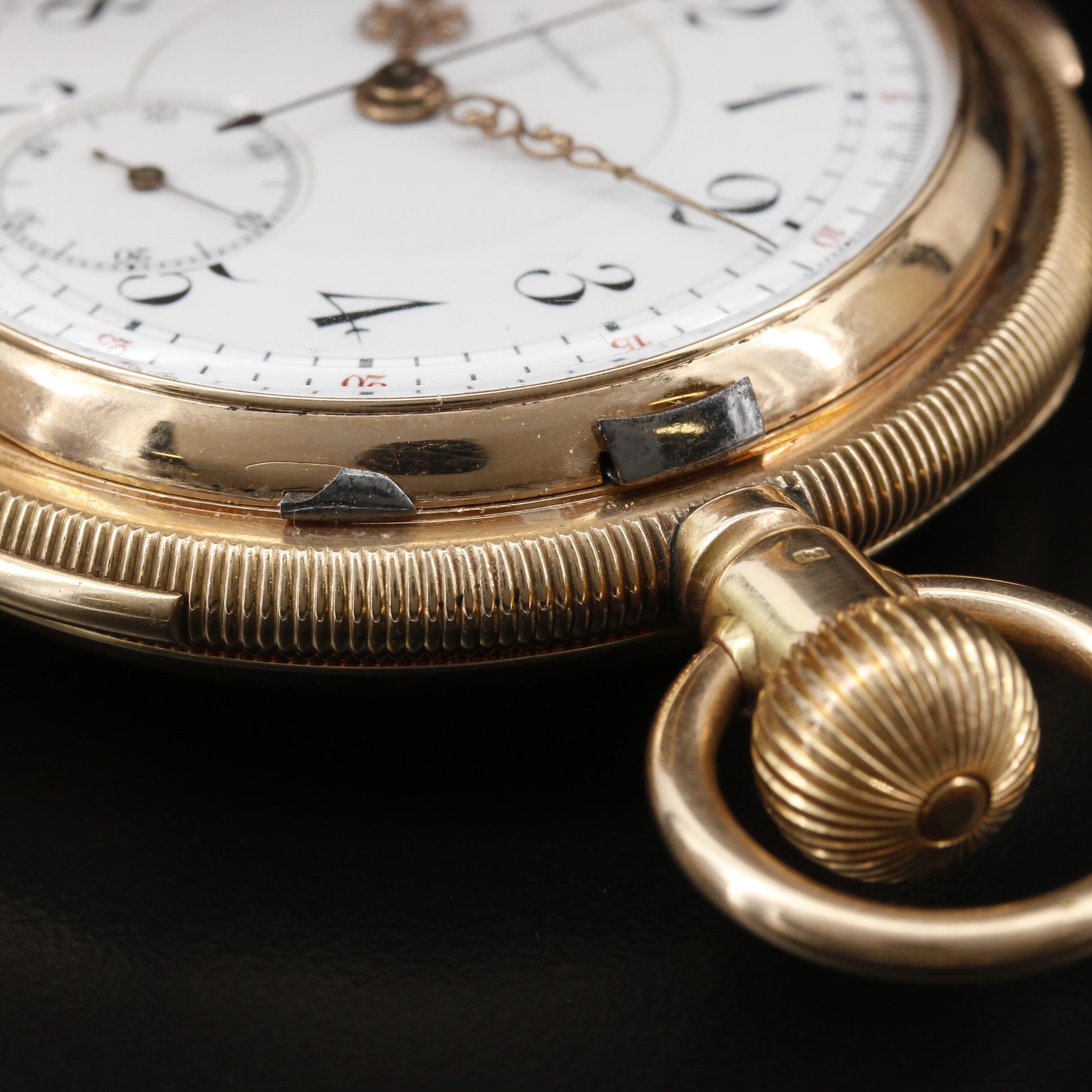 14K E. Mathey "Minute Repeater" Chronograph Pocket Watch, Circa 1890