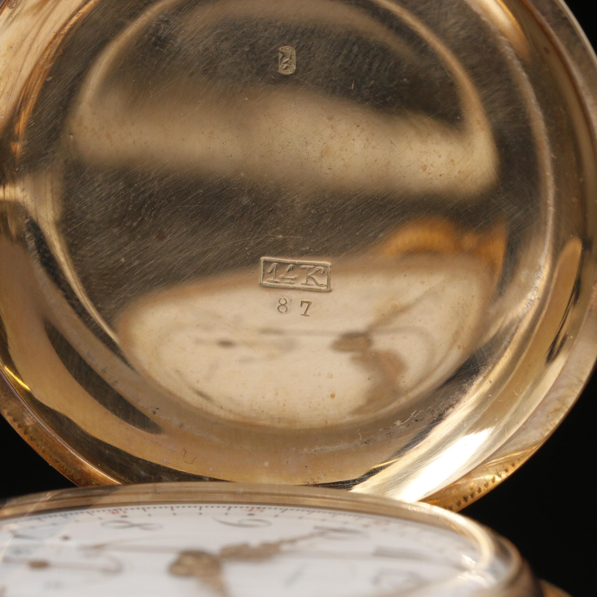 14K E. Mathey "Minute Repeater" Chronograph Pocket Watch, Circa 1890