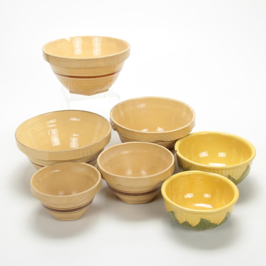 Shawnee Pottery "Corn King" and Yellow Ware  Stoneware Bowls, Early-Mid 20th C.