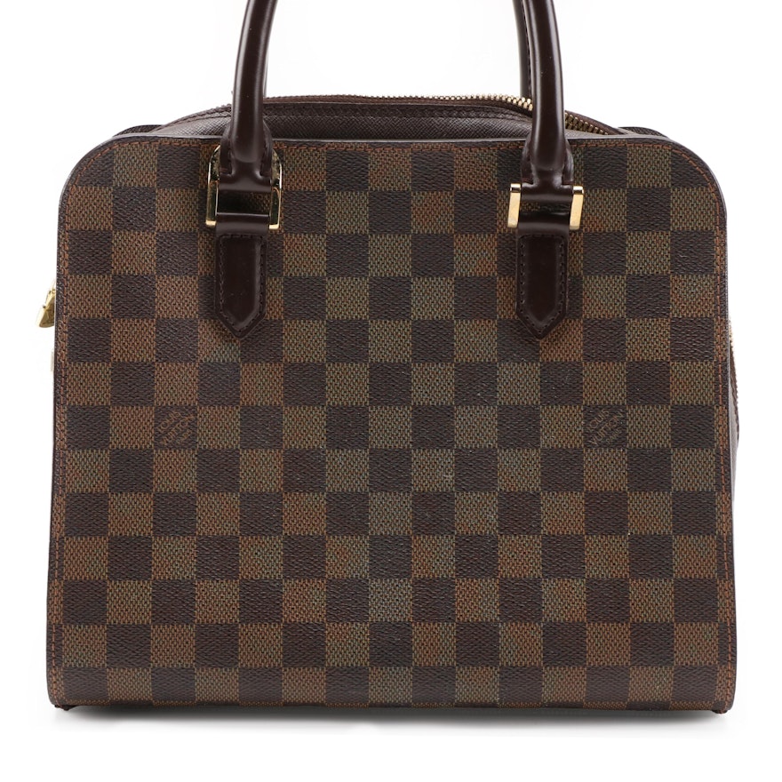 Louis Vuitton Triana Bag in Damier Ebene Canvas with Brown Leather Trim
