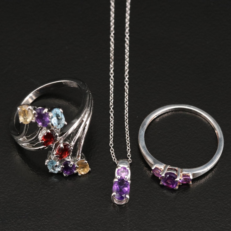 Sterling and Stainless Steel Jewelry Featuring Amethyst , Topaz and Citrine