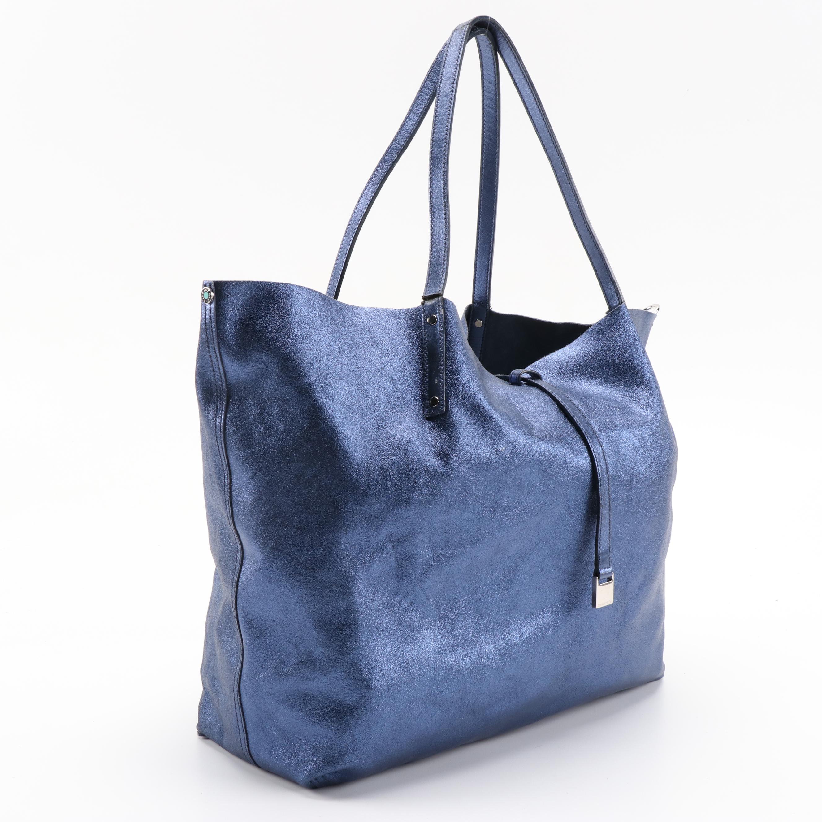 Tiffany & Co. Blue Metallic Leather Tote with Zip Pouch