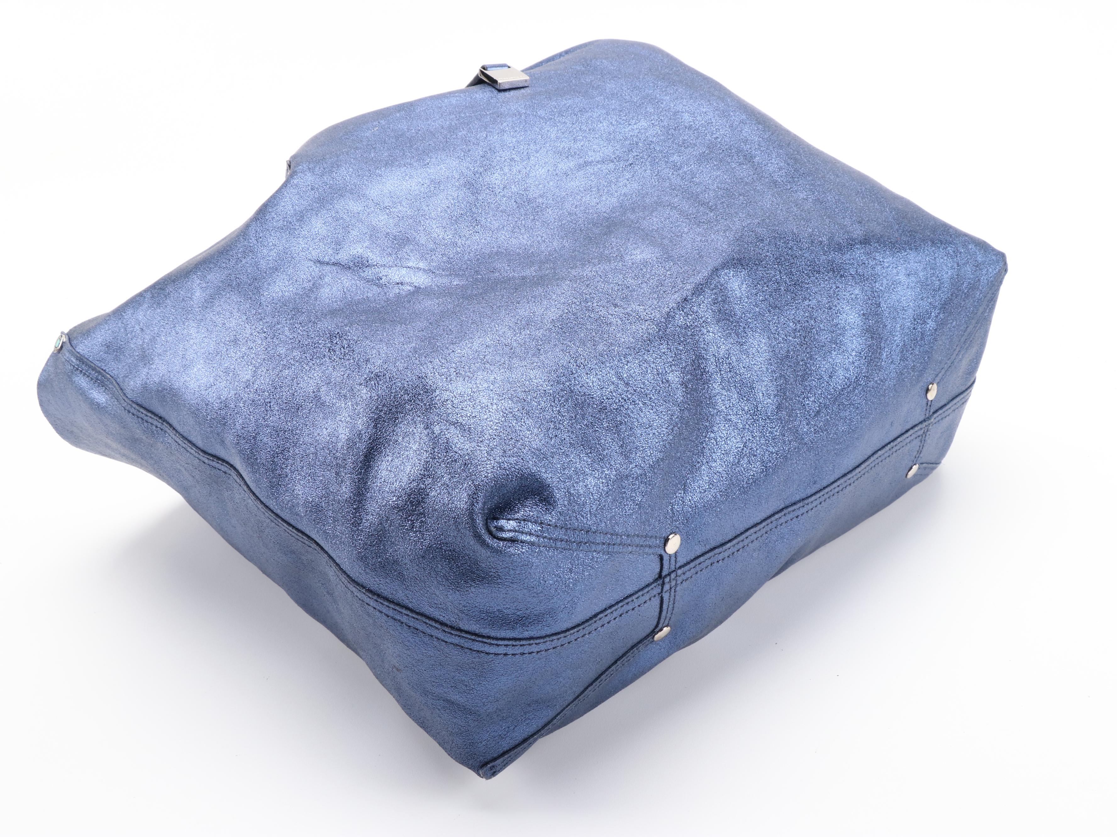 Tiffany & Co. Blue Metallic Leather Tote with Zip Pouch