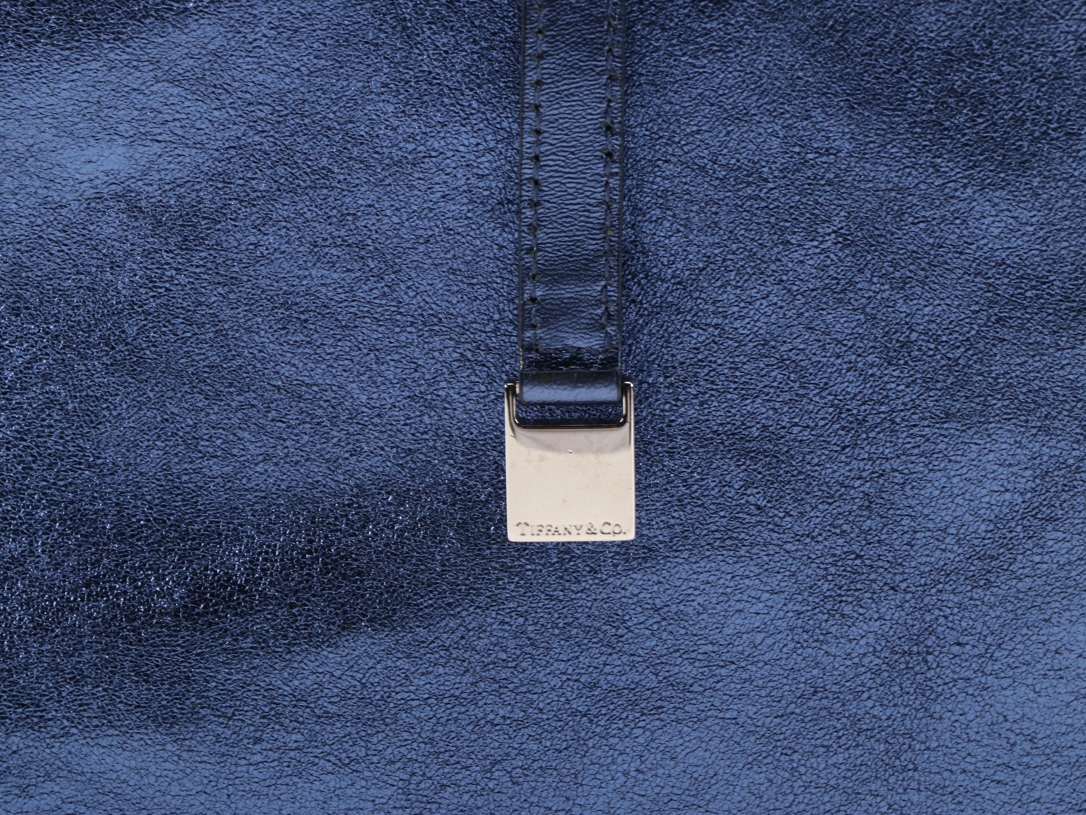 Tiffany & Co. Blue Metallic Leather Tote with Zip Pouch