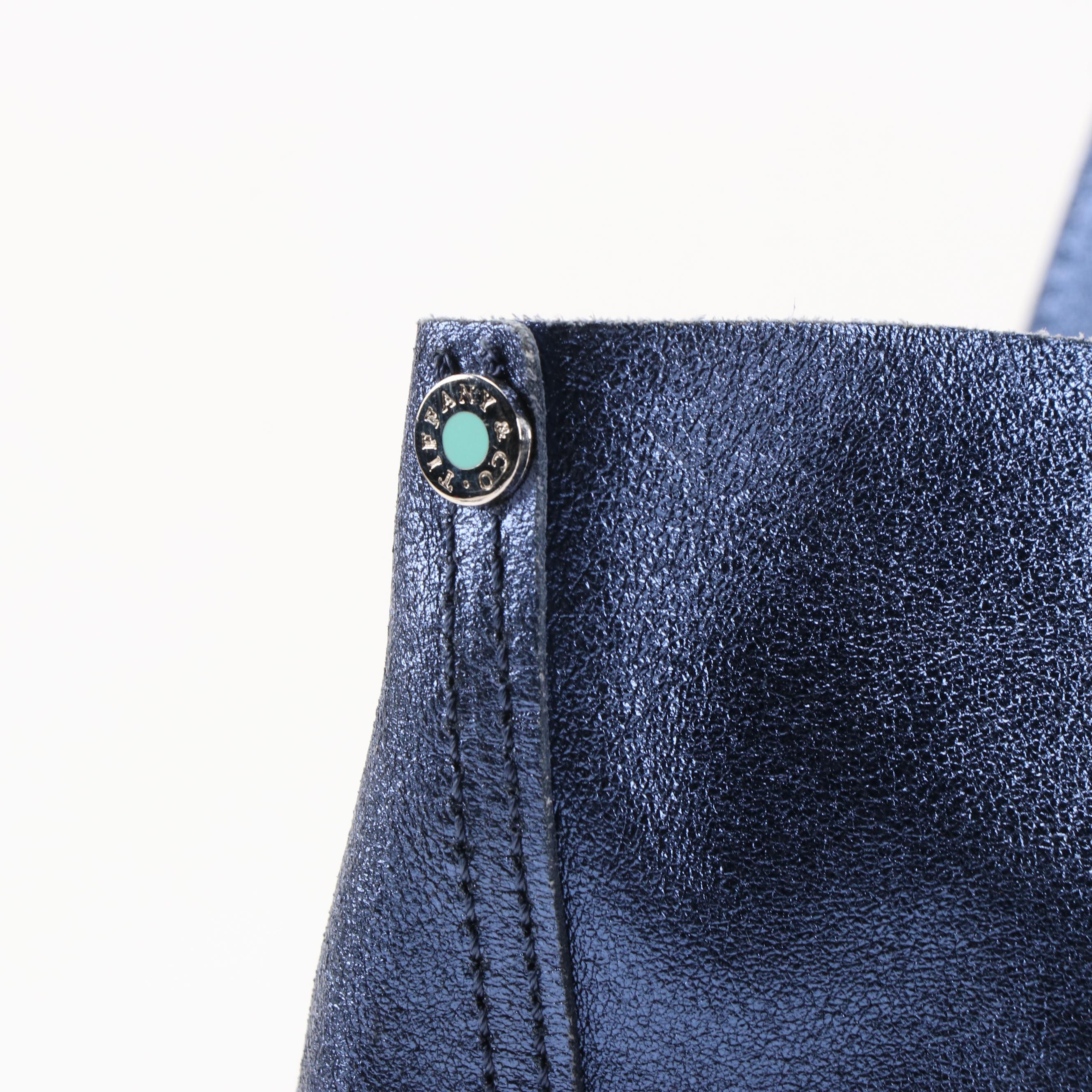 Tiffany & Co. Blue Metallic Leather Tote with Zip Pouch