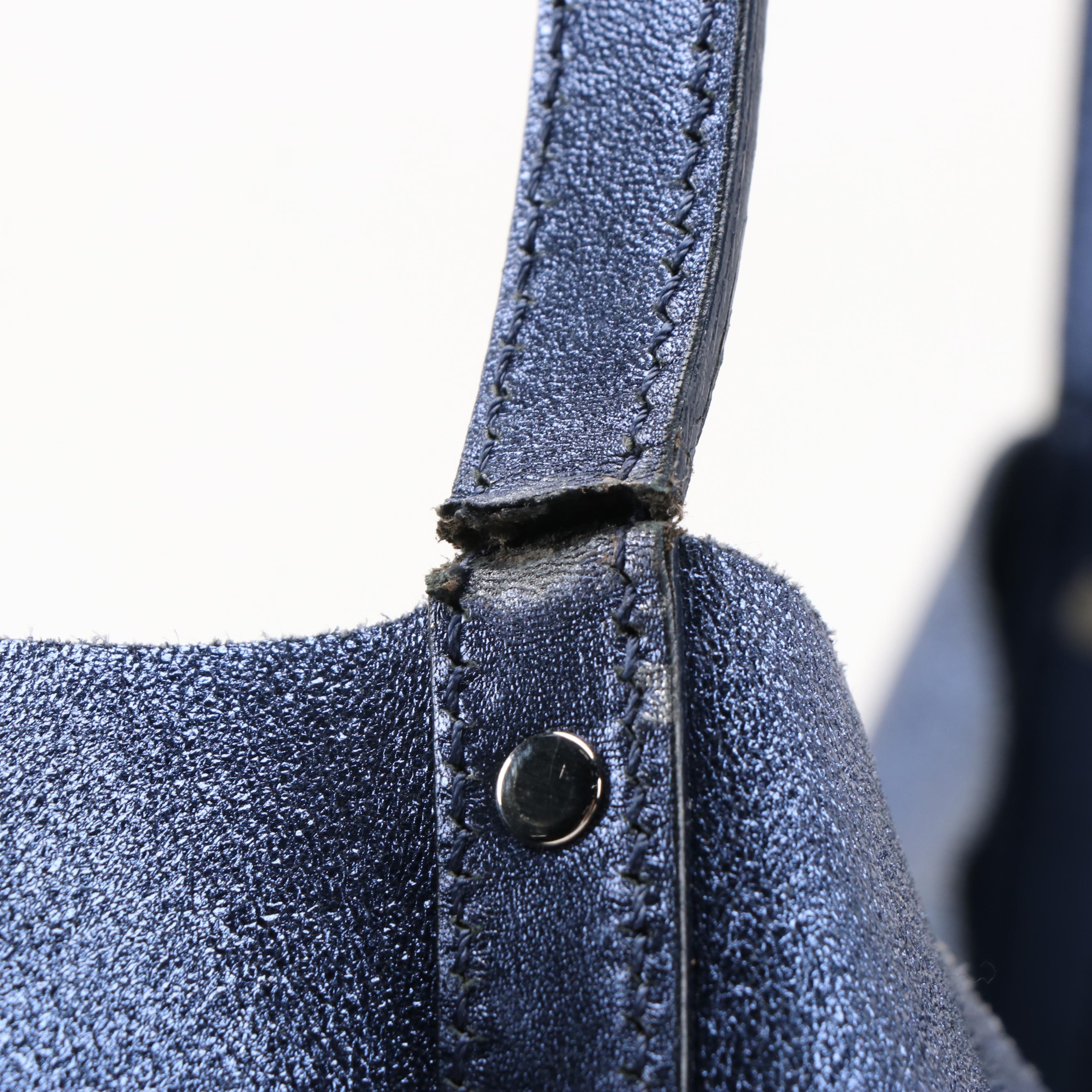 Tiffany & Co. Blue Metallic Leather Tote with Zip Pouch