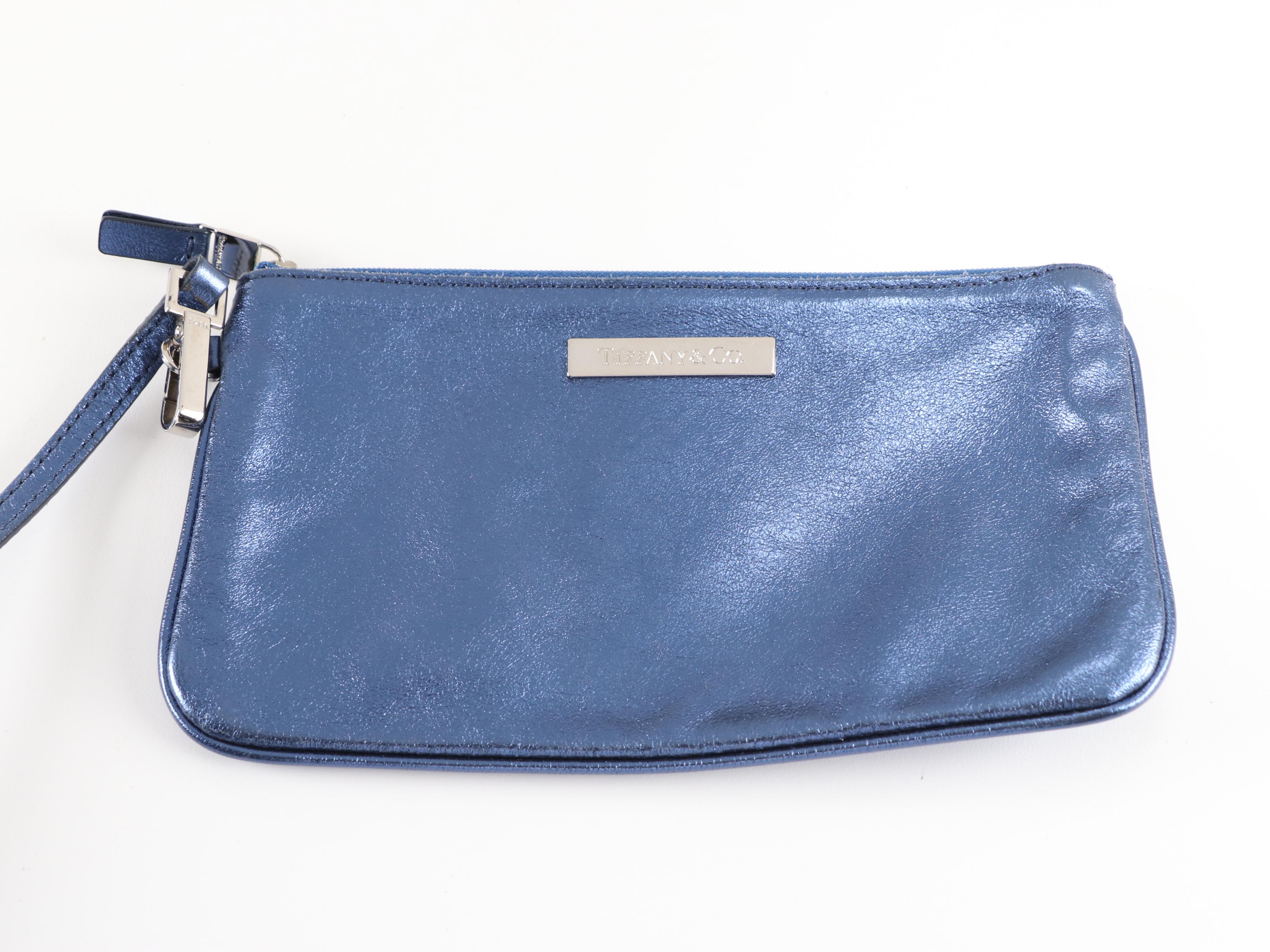 Tiffany & Co. Blue Metallic Leather Tote with Zip Pouch
