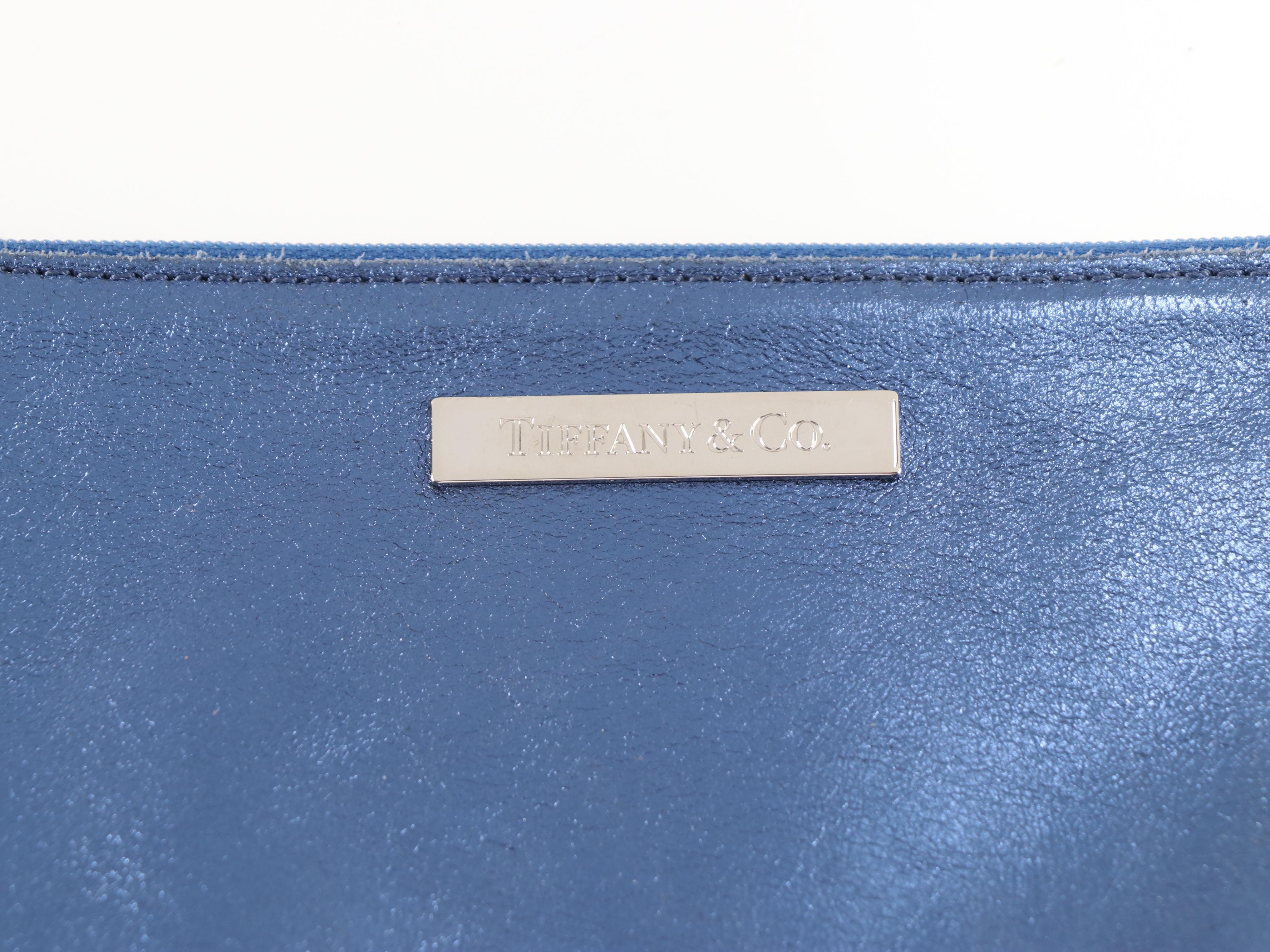 Tiffany & Co. Blue Metallic Leather Tote with Zip Pouch
