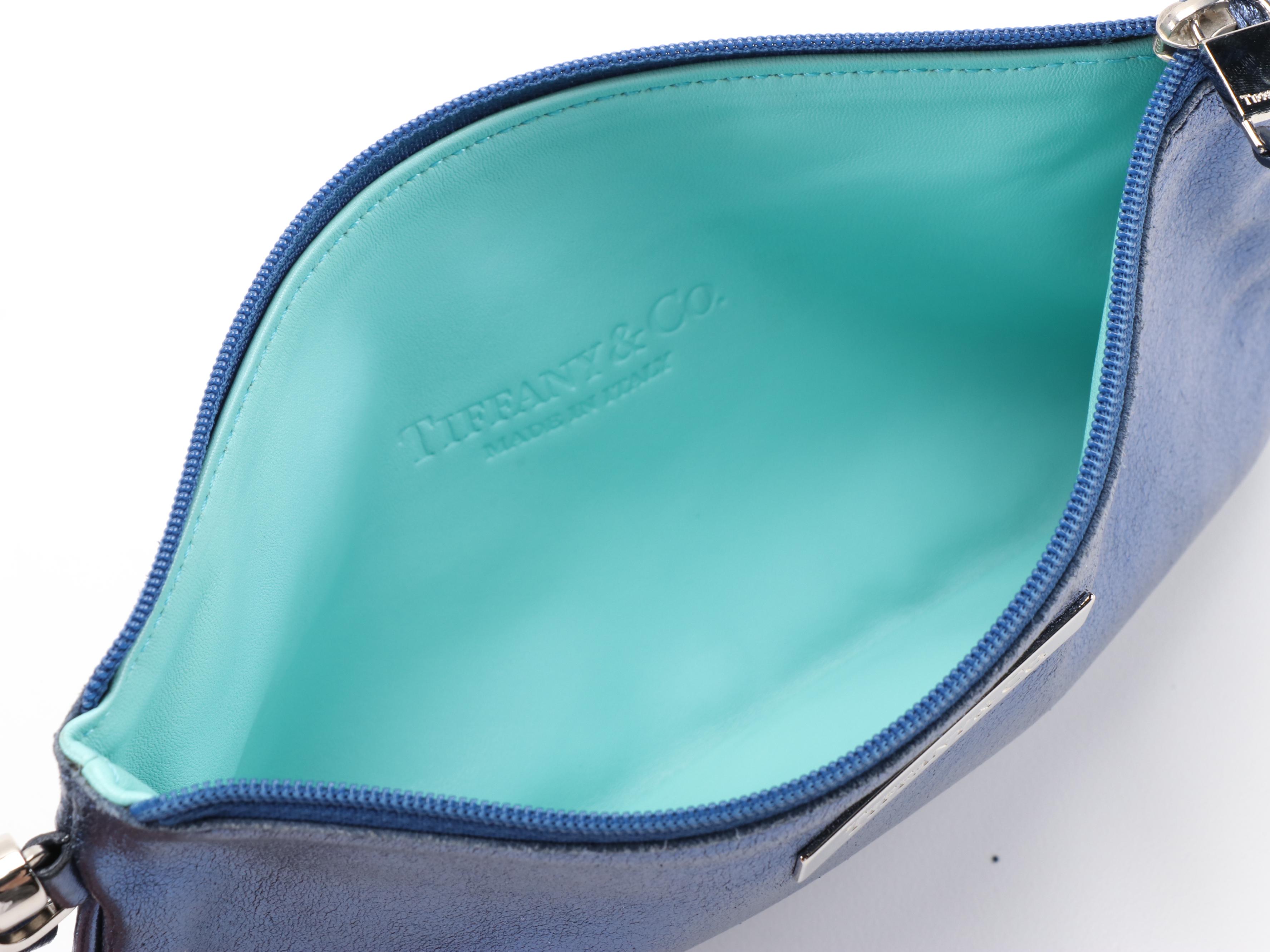 Tiffany & Co. Blue Metallic Leather Tote with Zip Pouch