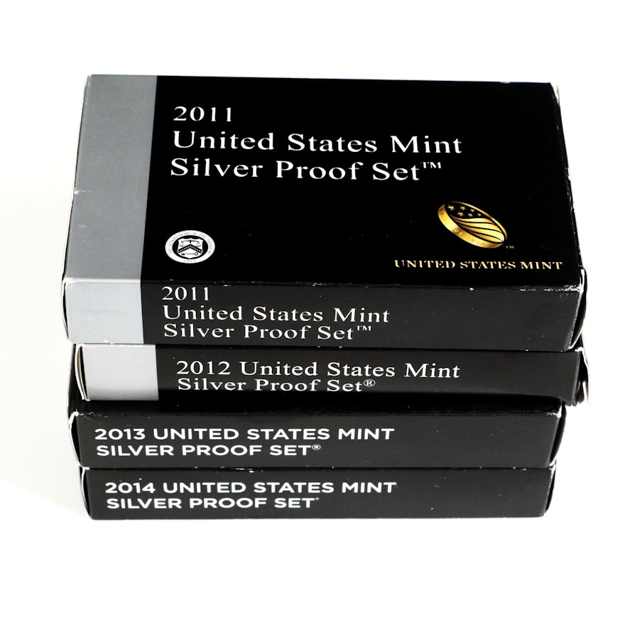 Four U.S. Mint Silver Proof Sets, Including Key Date Set of 2012