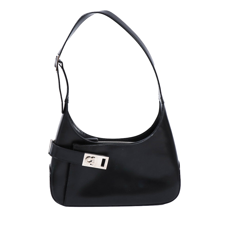 Salvatore Ferragamo Gancini Black Leather Handbag