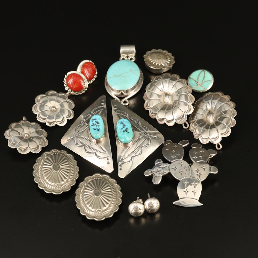 Artist Signed Southwestern Style Sterling Silver Jewelry with Gemstone Accents