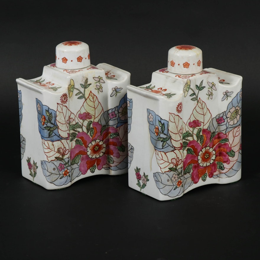 Chinese Export Style Tobacco Flower Porcelain Tea Caddies , 20th Century