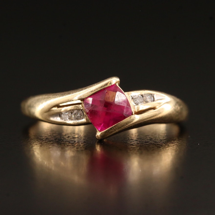 Vintage 10K Ruby and Diamond Bypass Ring