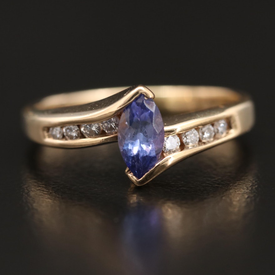 10K Tanzanite and Diamond Bypass Ring