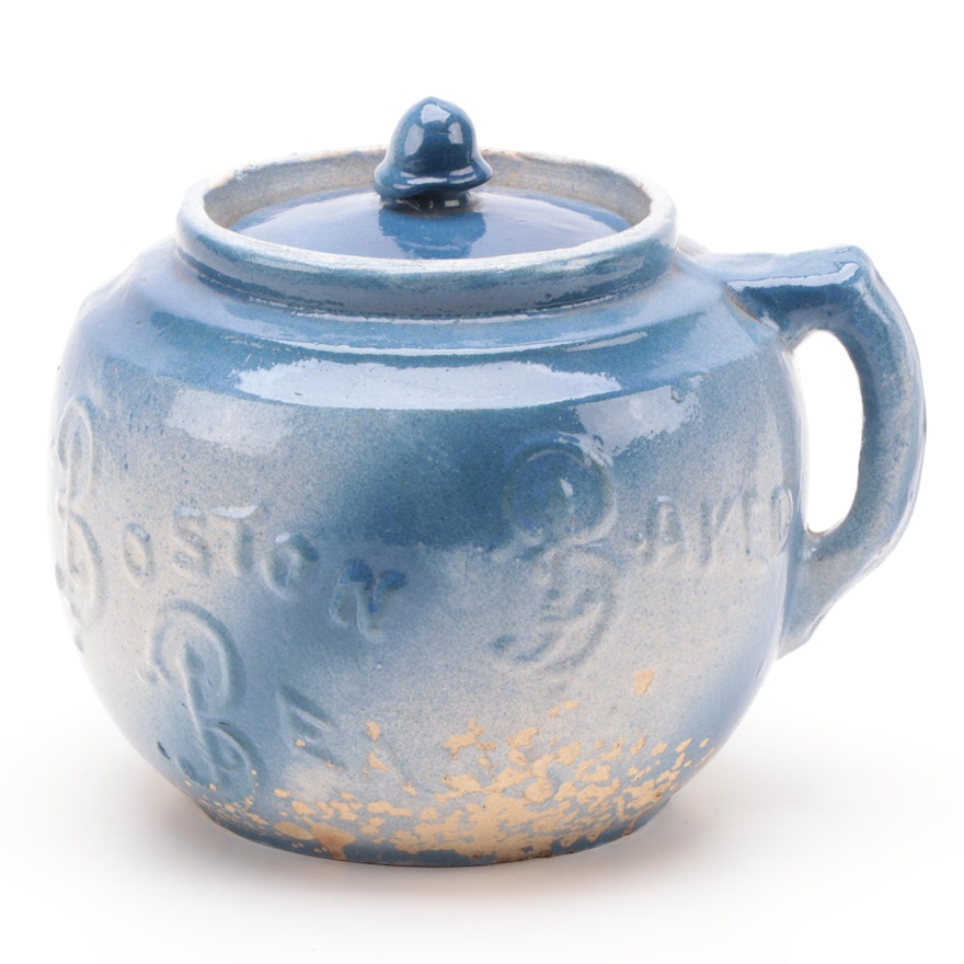 Blue Salt Glaze "Boston Baked Beans" Pot, Late 19th to Early 20th Century