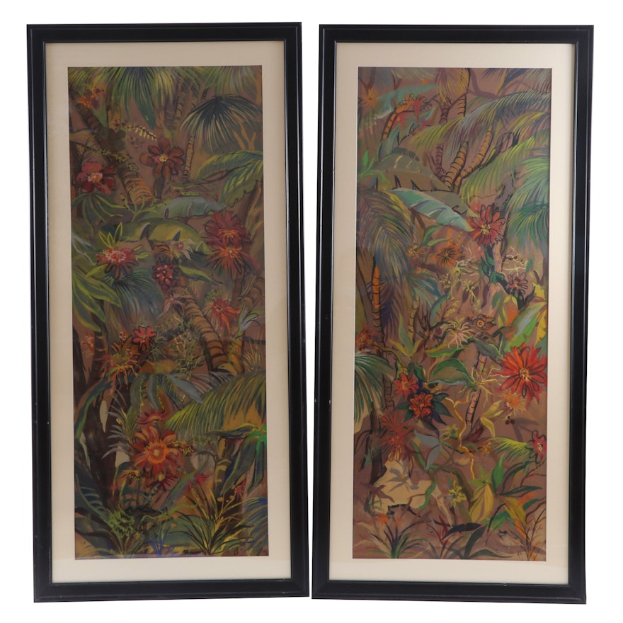 Pair of Acrylic Tropical Landscape Paintings