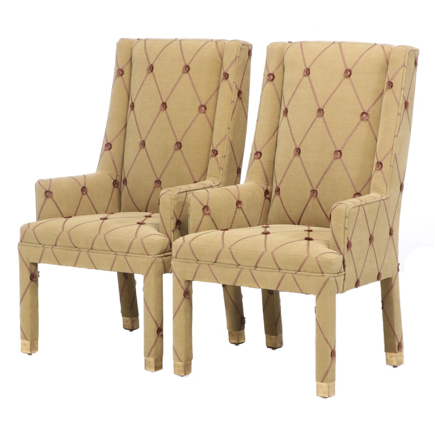 Pair of Contemporary Lattice-Upholstered Armchairs