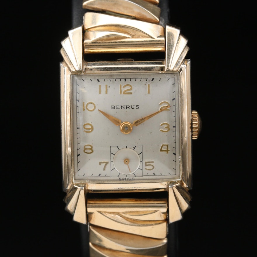 Vintage Benrus Fancy Stepped Lugs Gold Plate Stem Wind Wristwatch