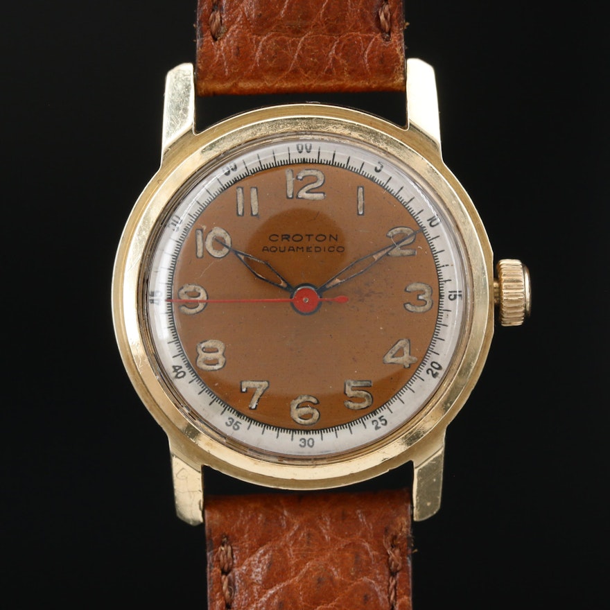 Vintage Croton Aquamedico 14K Gold Stem Wind Wristwatch
