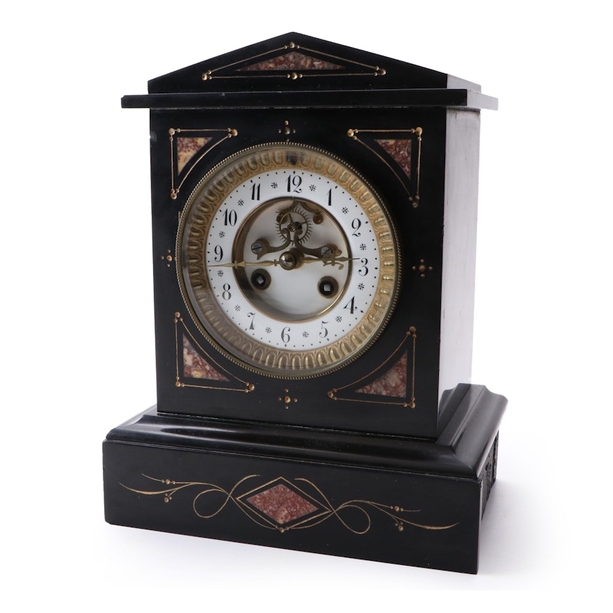 Samuel Marti et Cei Slate and Marble Mantel Clock, Late 19th Century