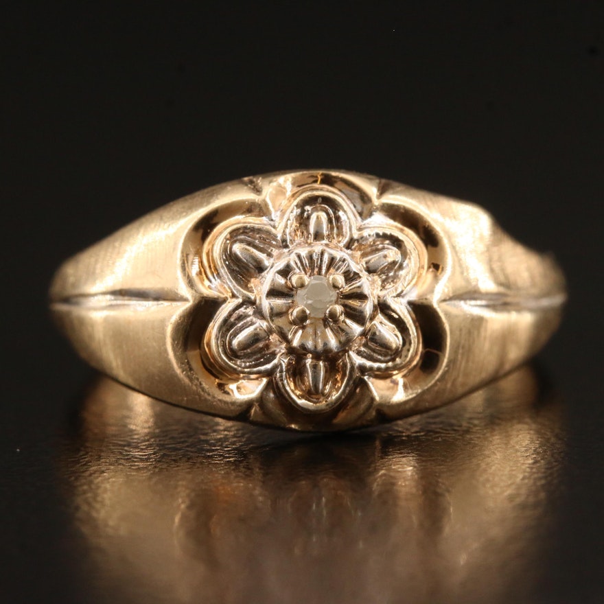 10K Diamond Ring Featuring Floral Motif