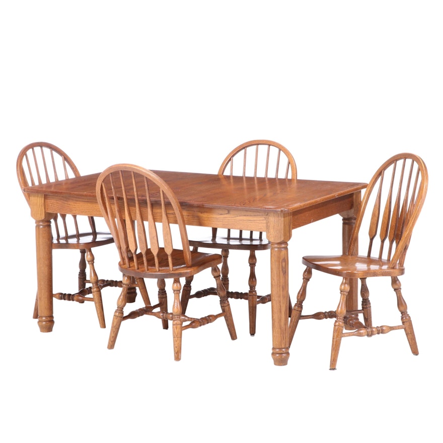 Oak Dining Set with Arrow Back Chairs and Leaf Insert