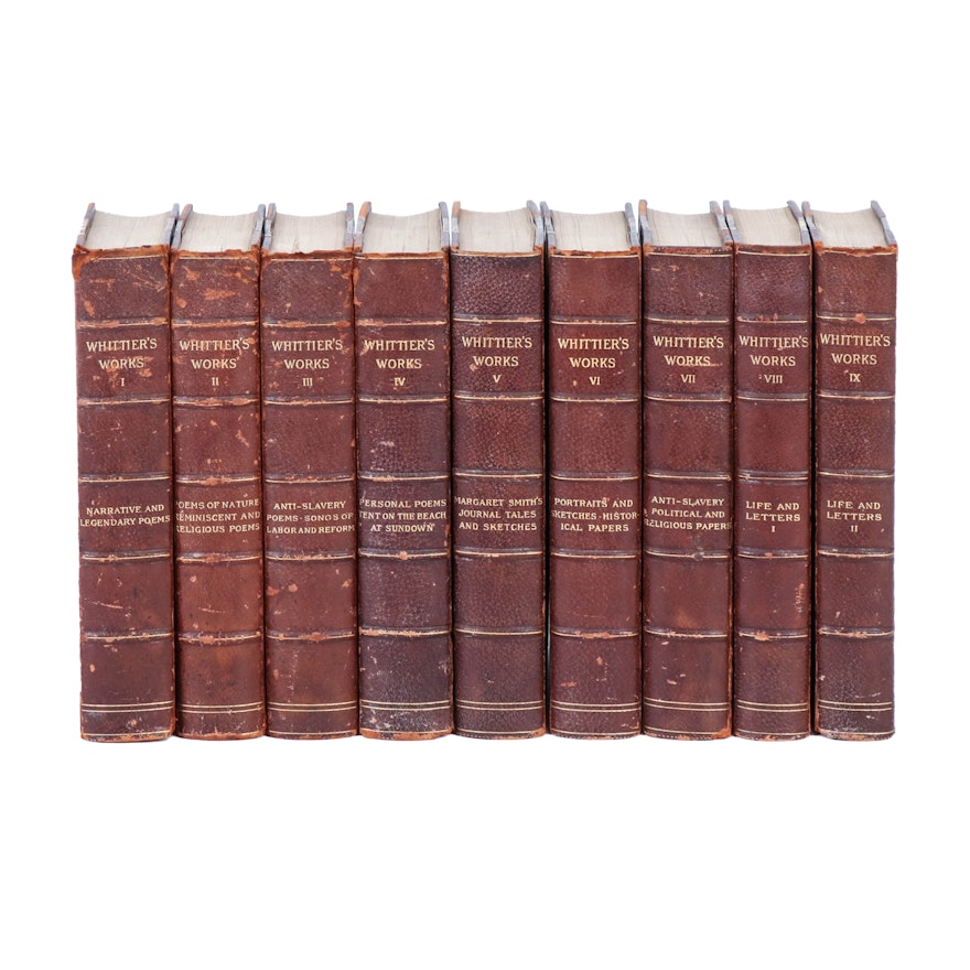 Complete "The Works of John Greenleaf Whittier" Leather Bound Set, 1894