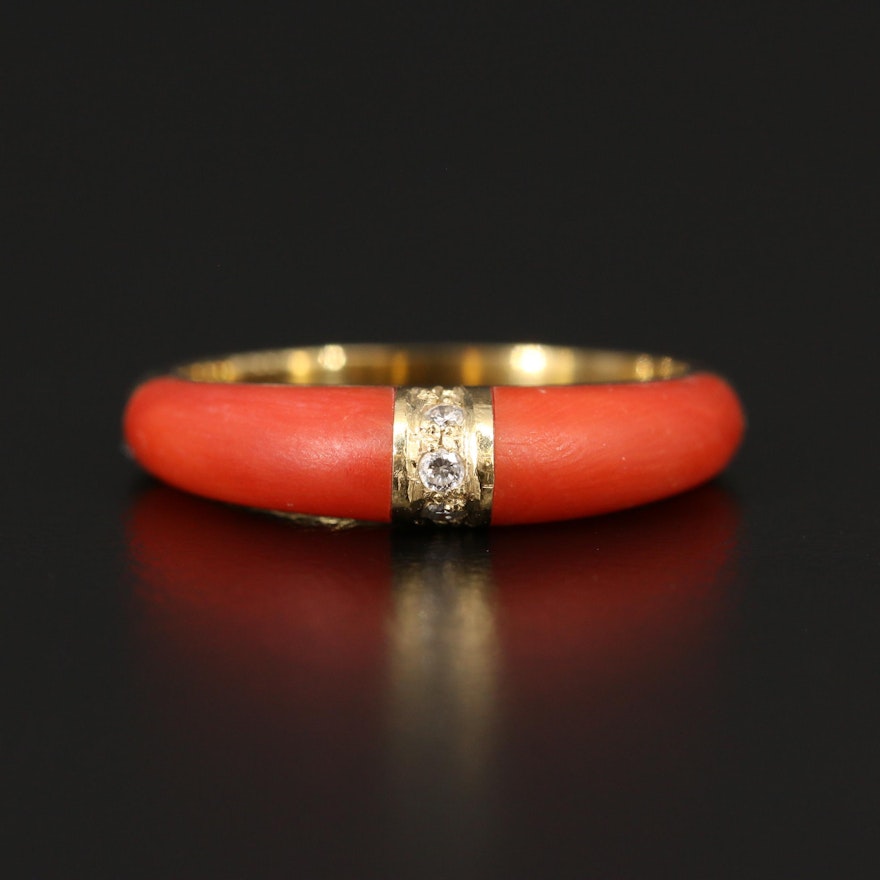 18K Diamond and Coral Ring