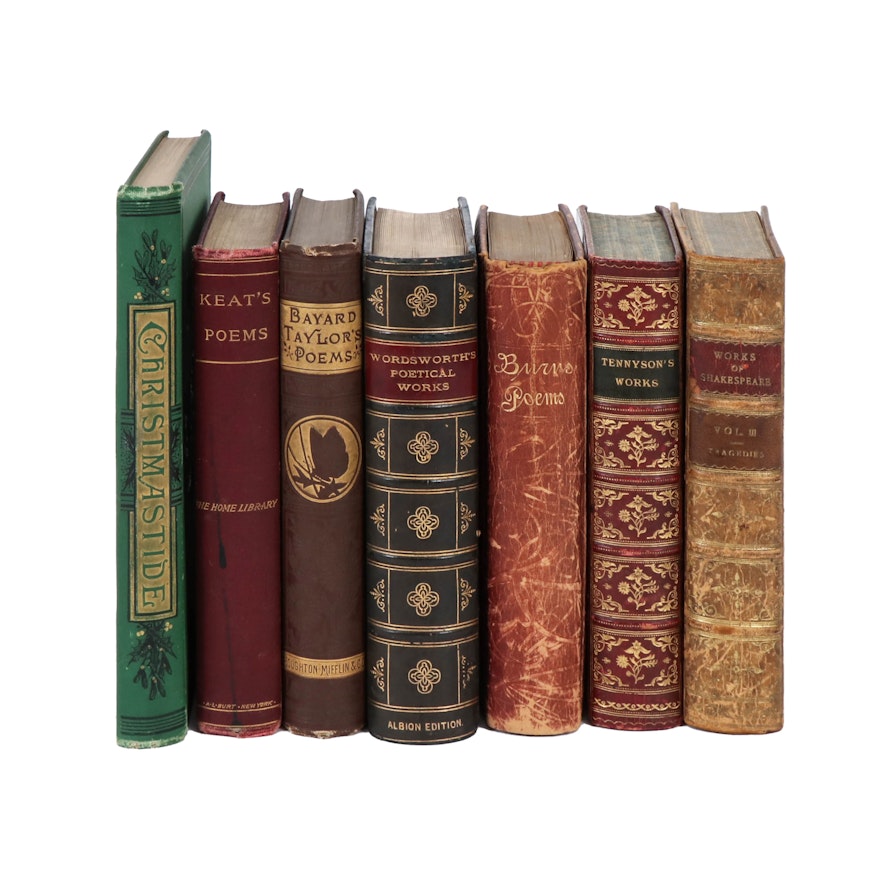 Embossed Leather and Cloth Bound Poetry Books Including Shakespeare and Keats