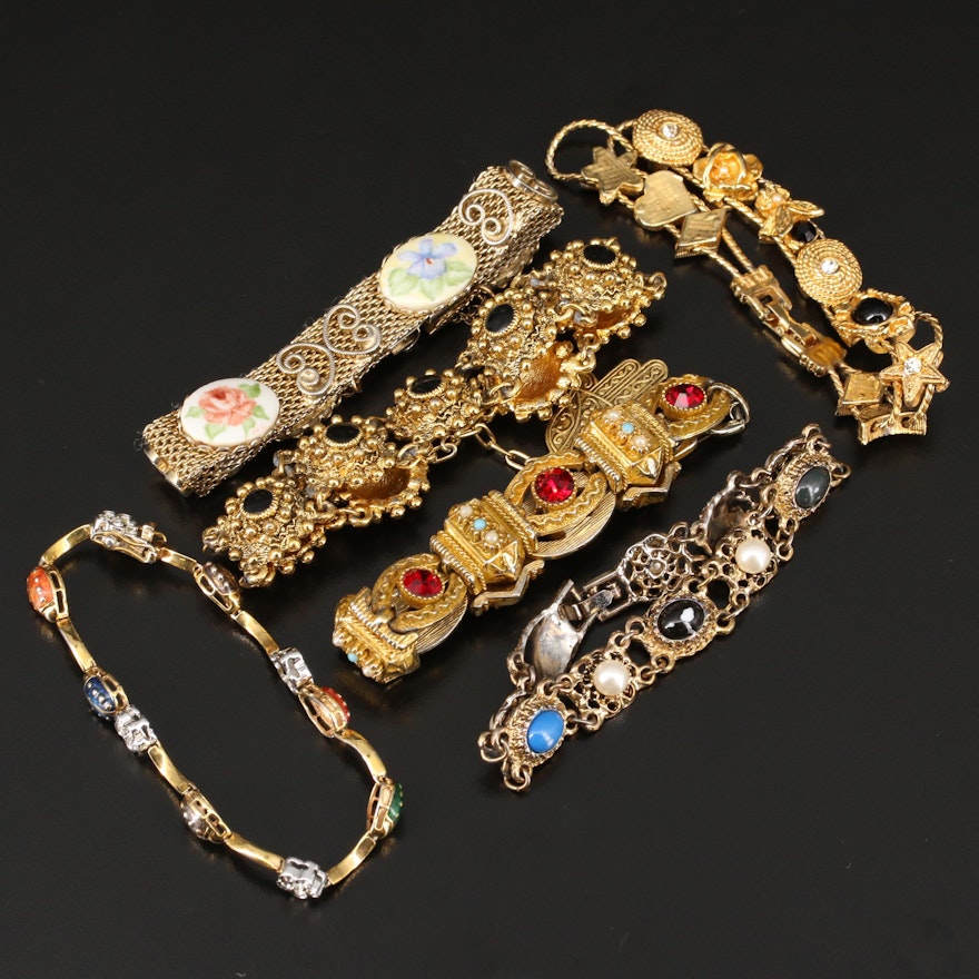 Assorted Rhinestone and Gemstone Bracelets with Moroccan Cannetille Bracelet