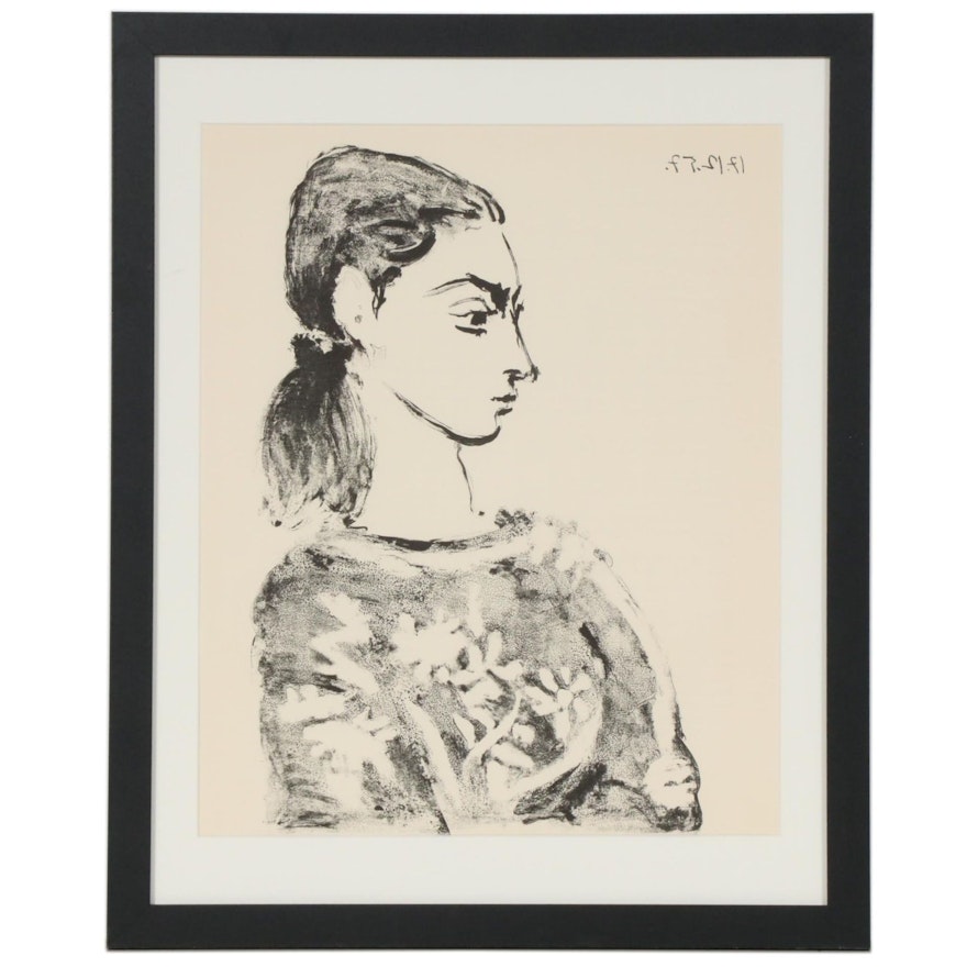 Lithograph after Pablo Picasso "Woman With Flowered Bodice", 1959