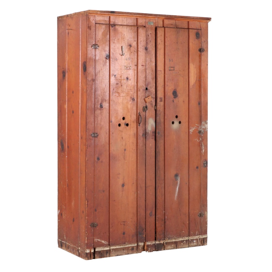 Vintage Pine US Government Wood Lockers, Mid-20th Century