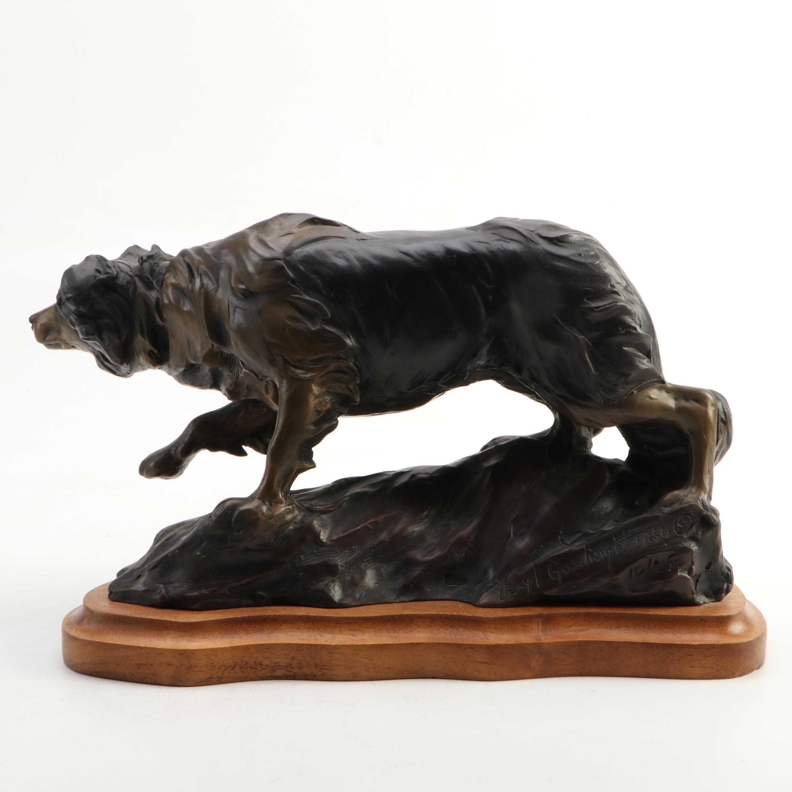 Veryl Goodnight Bronze Sculpture of Border Collie, 1986