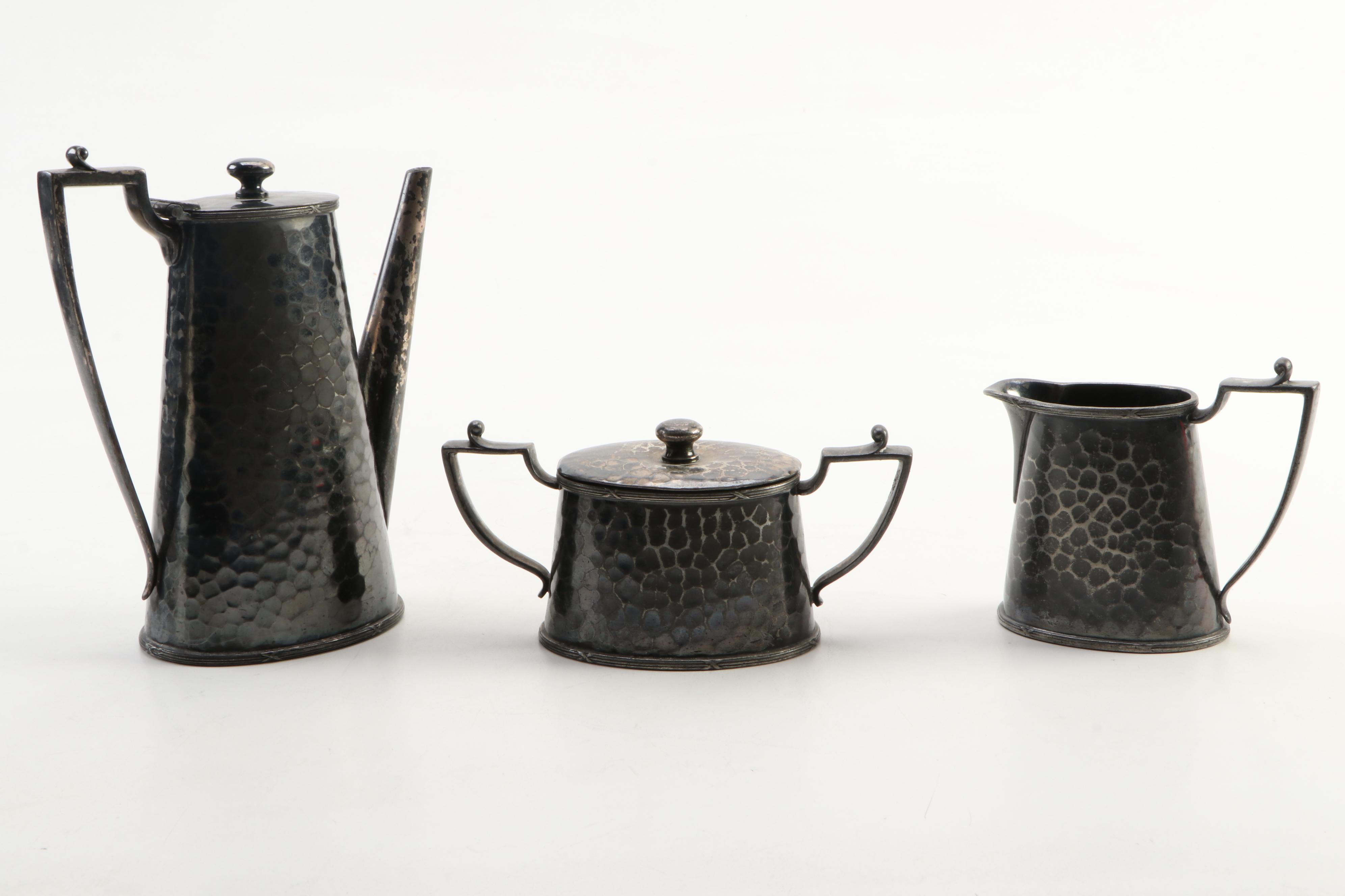 Van Bergh Silver Plate Hammered Coffee Service, Late 19th to Early 20th C.