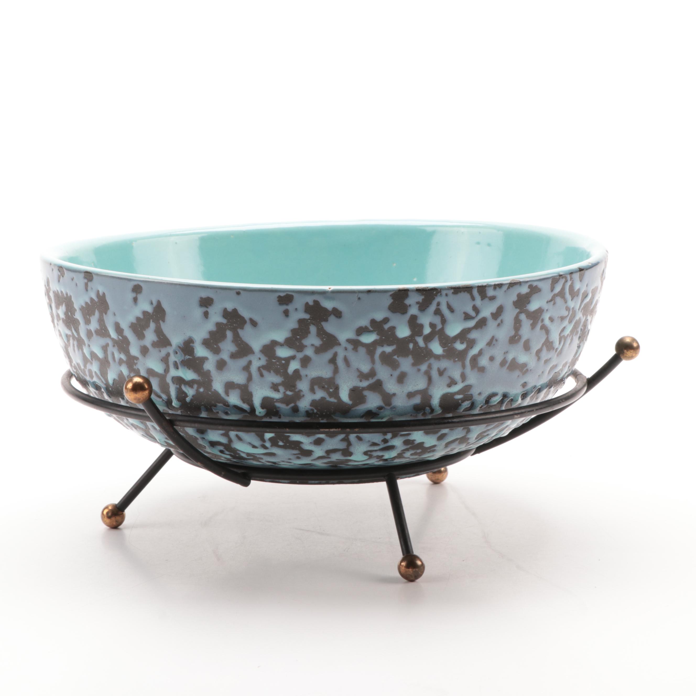 Mid Century Modern McCoy Pottery Brocade Glaze Bowl with Stand