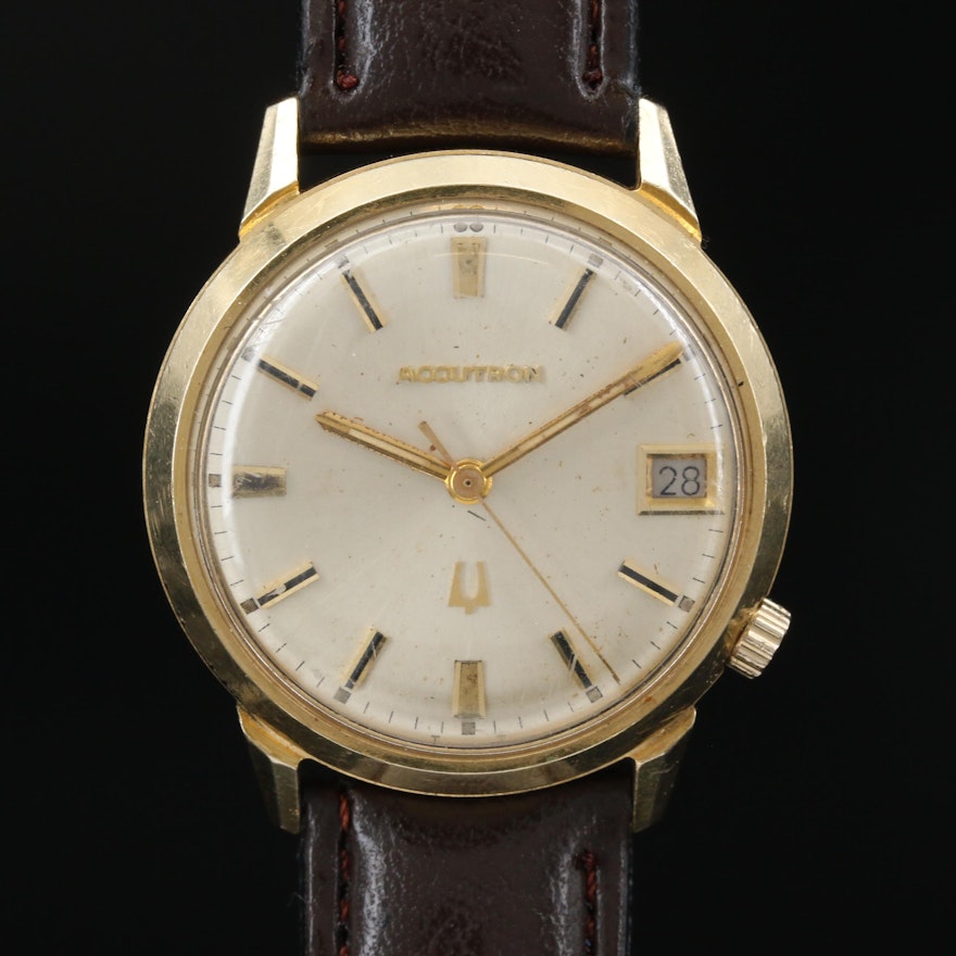 1969 Bulova Accutron Calendar 14K Gold Tuning Fork Wristwatch