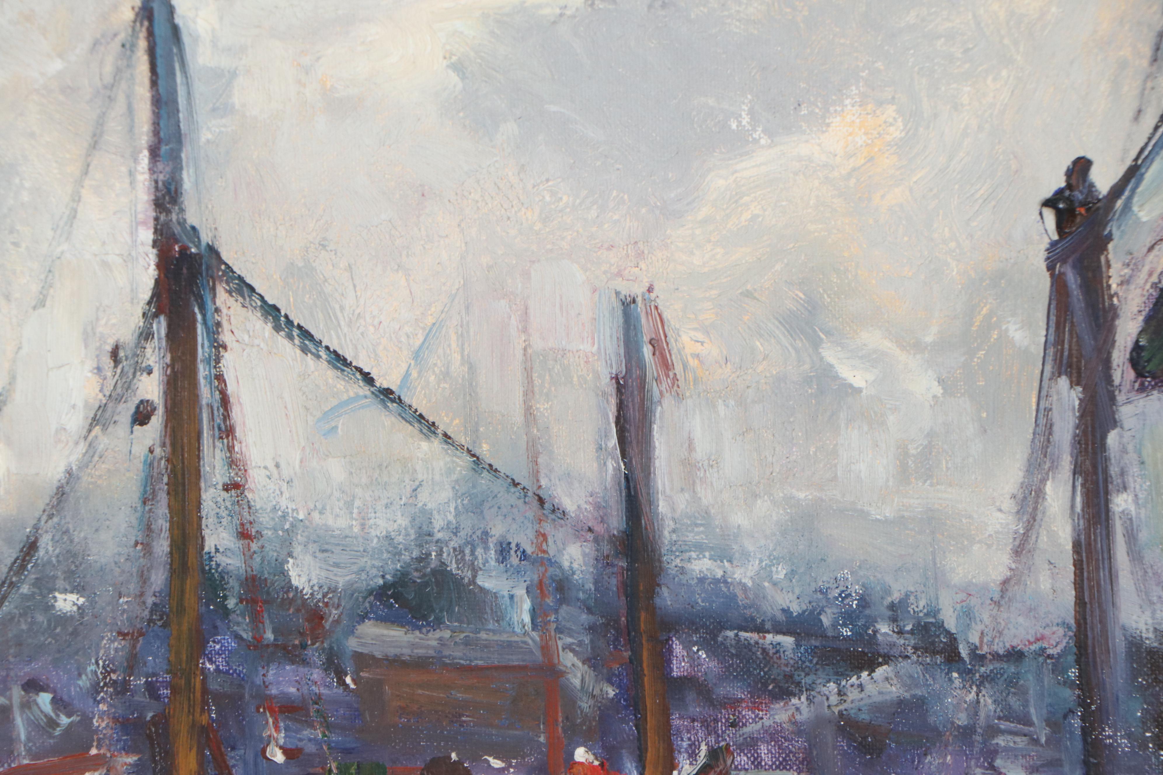 Robert C. Gruppé Harbor Scene Oil Painting