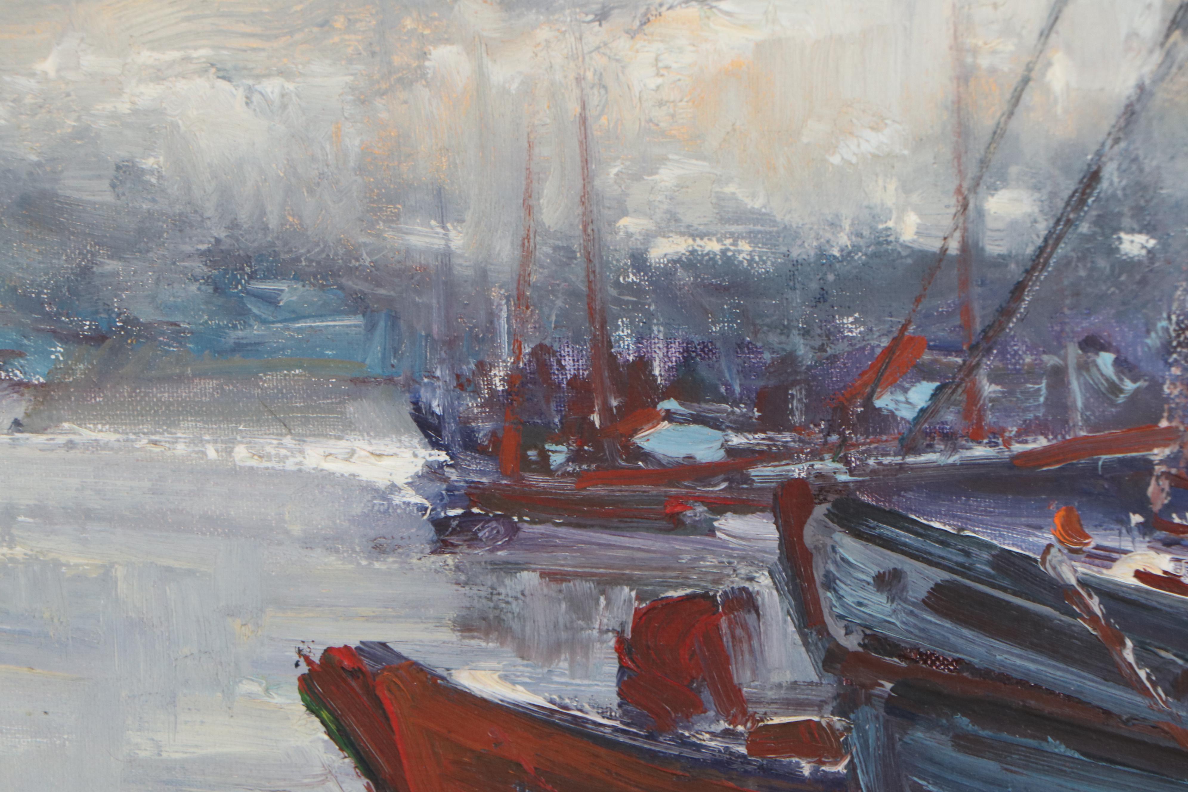 Robert C. Gruppé Harbor Scene Oil Painting
