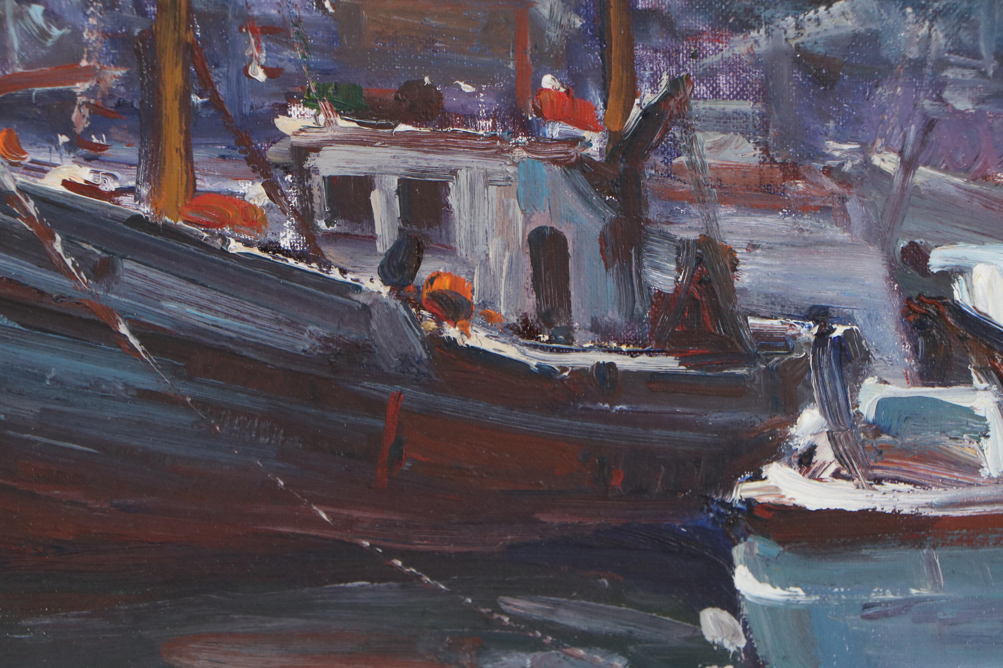 Robert C. Gruppé Harbor Scene Oil Painting